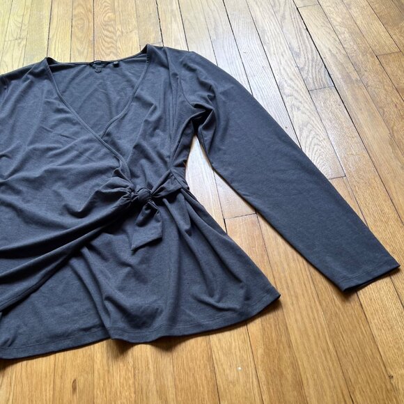 Betabrand Size XXL Charcoal Gray Karen Stretch Side Tie Long Sleeve Wrap Top - Picture 11 of 16